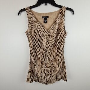 New York & Company Women's XS Sleeveless Top Veige Black‎ Rouched Babydoll Y2K